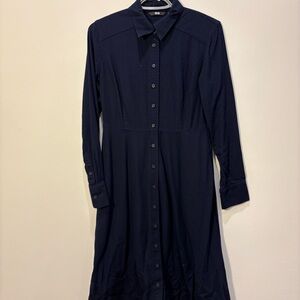 Uniqlo Navy Long-Sleeve Button-Front Shirt Dress